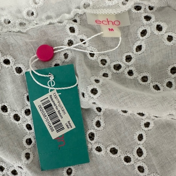 NWT! ECHO Eyelet Cover-up Tunic Dress Deep V Low Neck & O-Ring M White Coverup - Picture 10 of 11